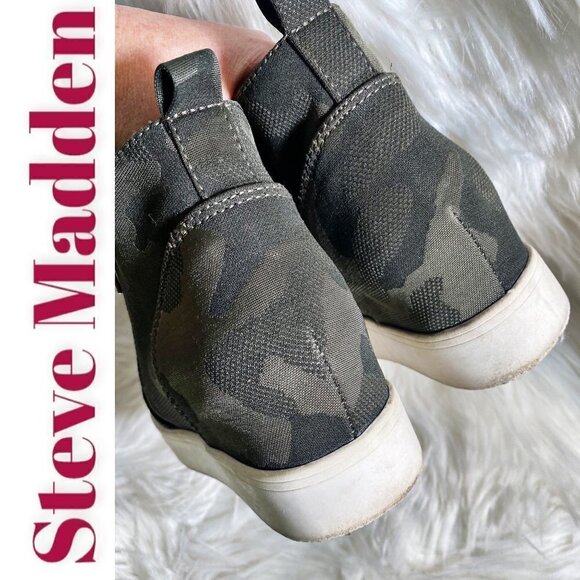 STEVE MADDEN WEDGIE Camo Dual Side Zip High Top Sneaker, Size 6 - Picture 5 of 8